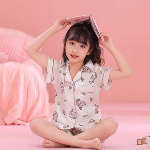 儿童睡衣夏季薄款冰丝翻领公主乌萨奇卡通中大童小女孩家居服套装