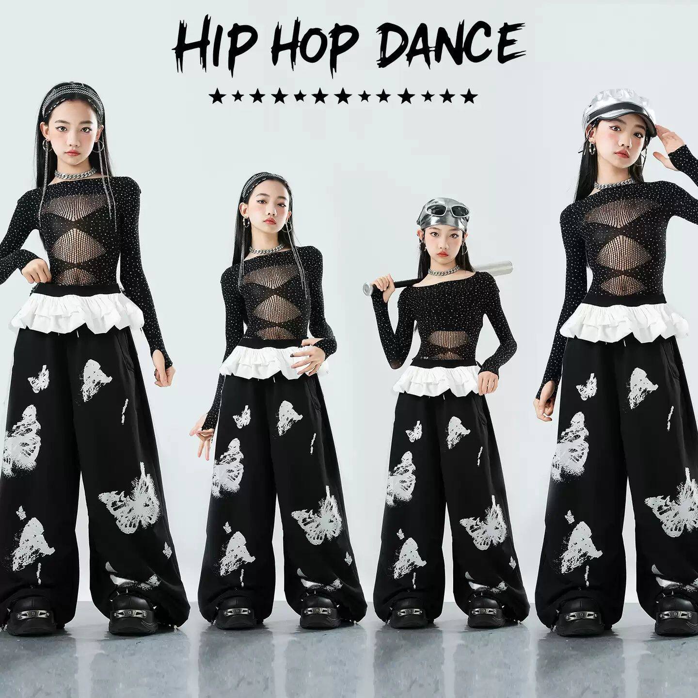 爵士舞服装女童儿童黑色潮酷时髦jazz穿搭少儿女团表演舞蹈服套装
