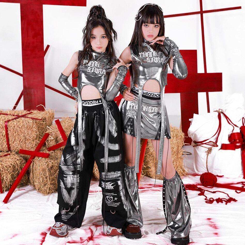 女童爵士舞jazz吊带背心长裤短裤套装儿童嘻哈街舞走秀表演出服夏