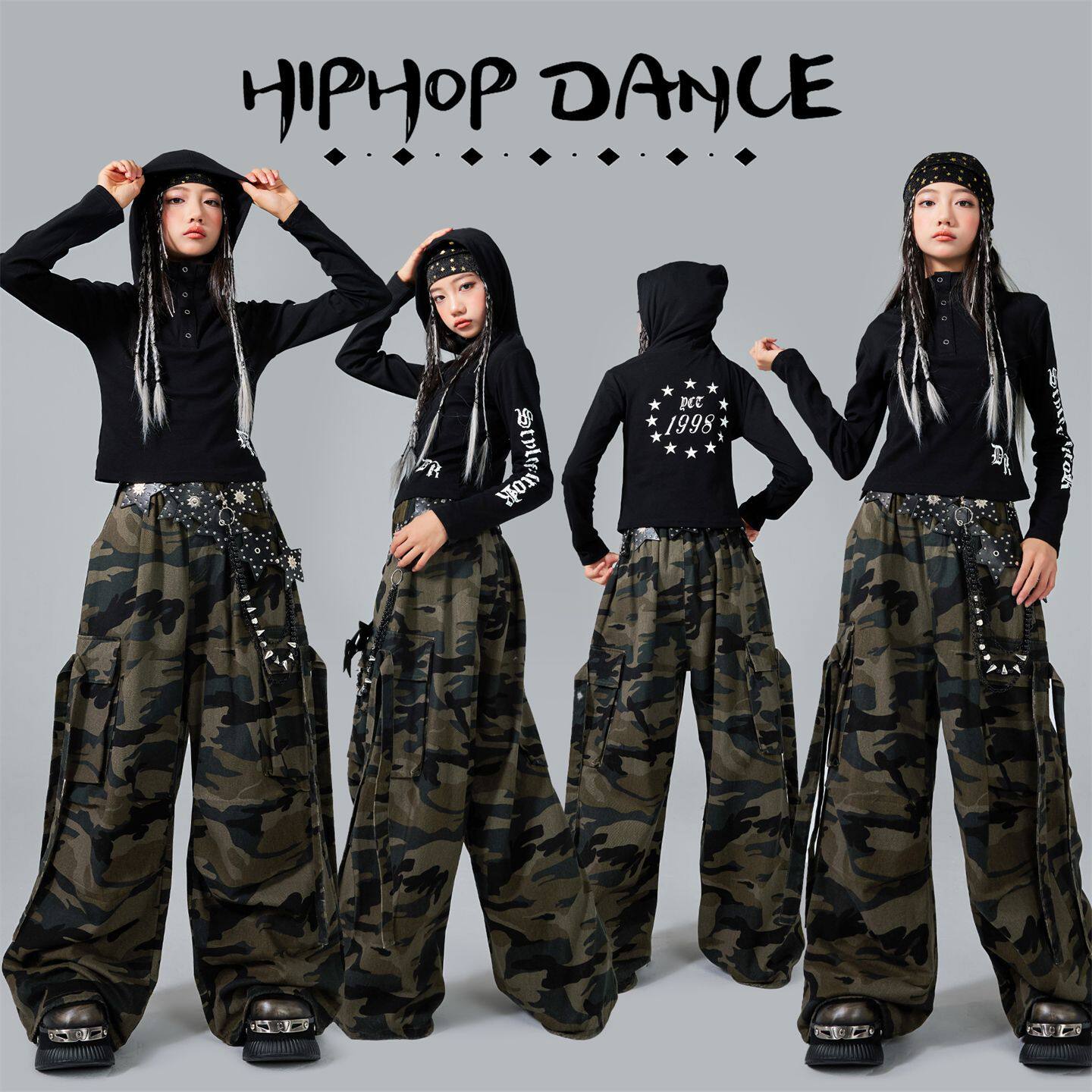 女童爵士舞服装韩版jazz模特走秀潮酷时髦套装露脐元旦表演服女孩