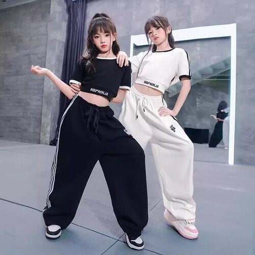 女童爵士舞服套装jazz紧身短袖露