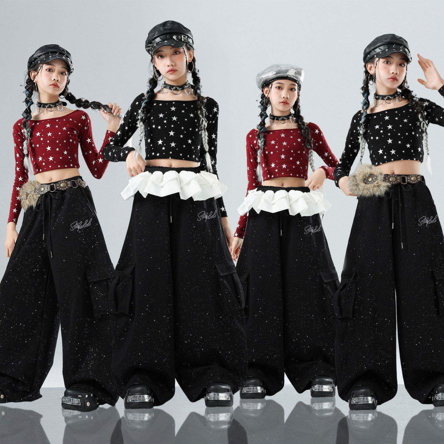 爵士舞女童服装潮酷儿童练功服少儿jazz表演女孩街舞演出服装时髦