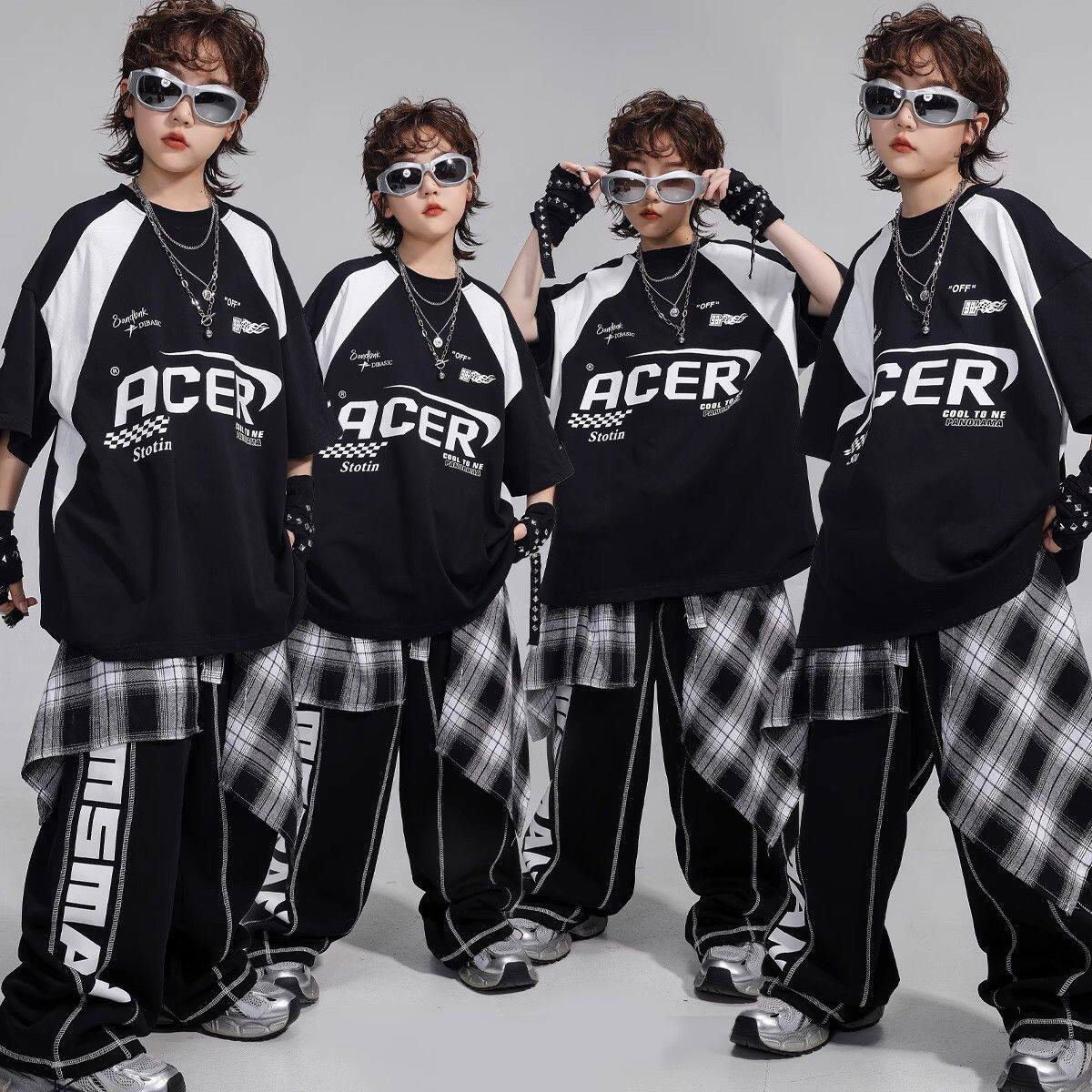 少儿街舞服装男童嘻哈短袖宽松裤子套装女孩hiphop演出服儿童潮服