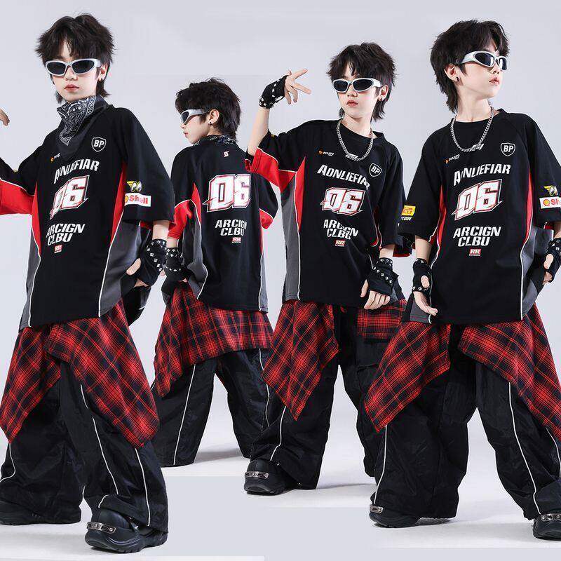 街舞儿童潮服少儿服装hiphop炸街童装男童架子鼓演出服嘻哈风套装