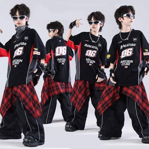 街舞儿童潮服少儿服装hiphop炸街童装男童架子鼓演出服嘻哈风套装