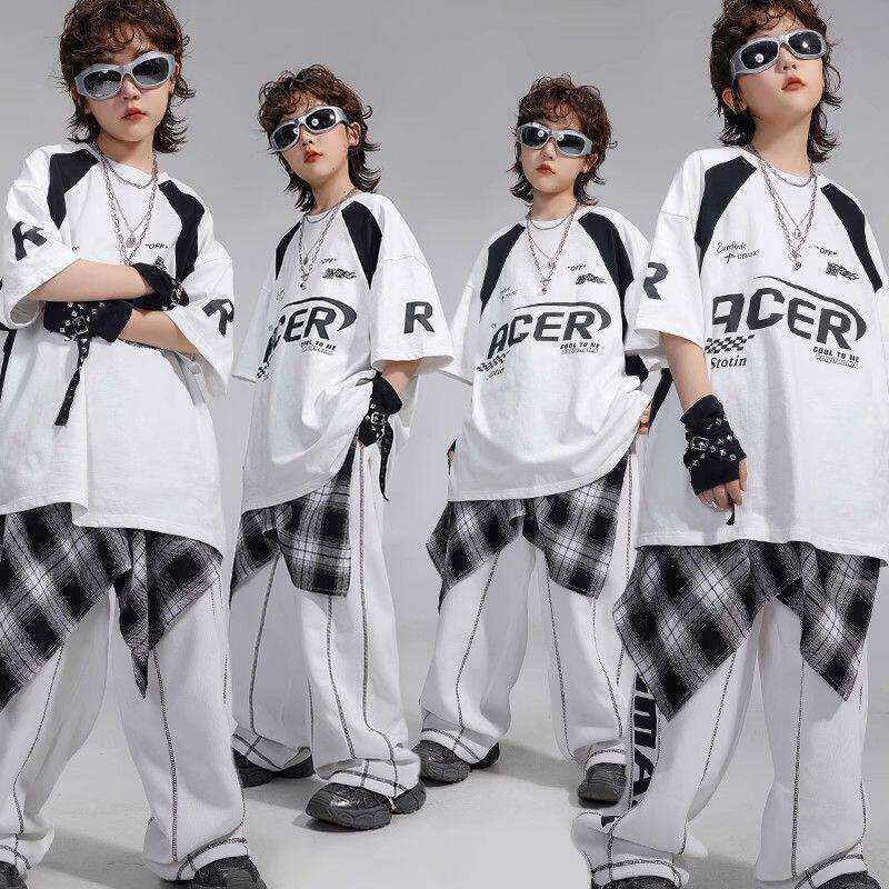 街舞儿童潮服嘻哈风宽松短袖屁帘套装男童少儿hiphop舞蹈表演出服
