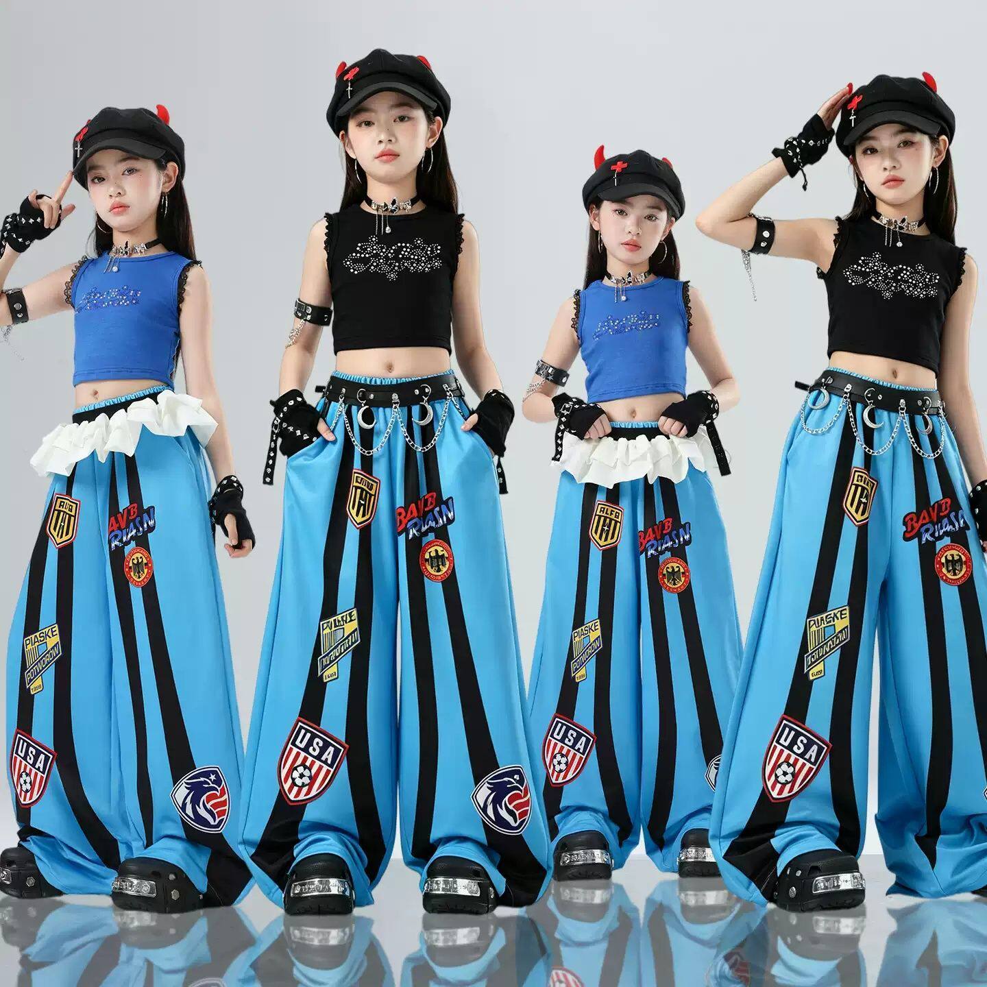 少儿jazz爵士舞服装女童潮酷黑色背心模特走秀服韩舞街舞表演出服