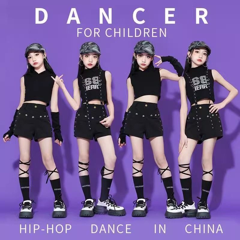 女童爵士舞演出服夏季女孩露脐ja