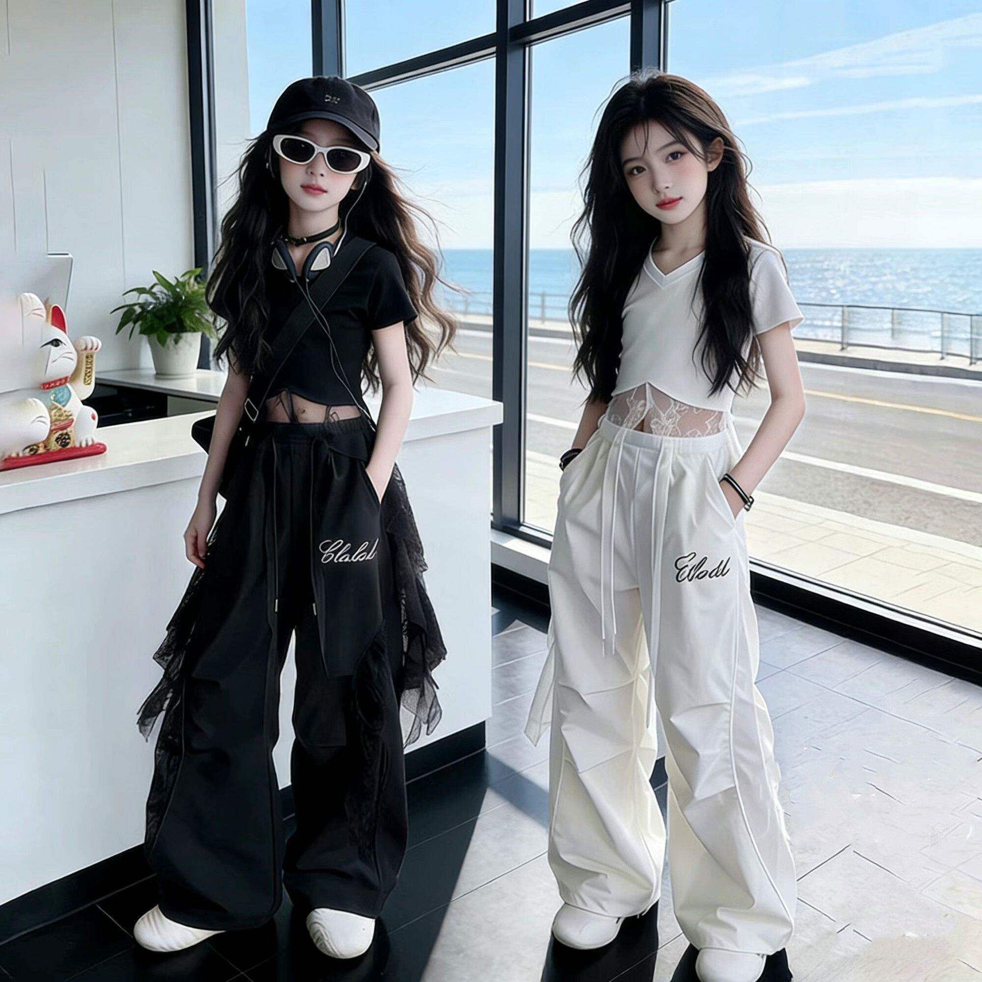 女童套装夏装2026新款洋气儿童时髦街舞服女孩夏季韩版超酷两件套
