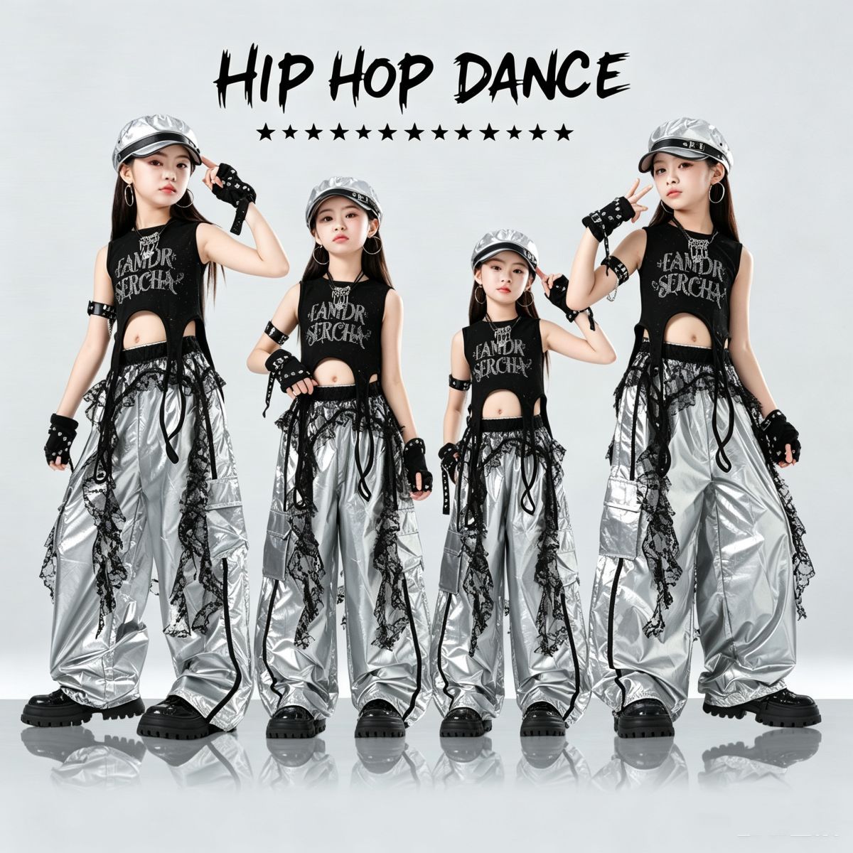 儿童爵士舞女童表演服装黑色蕾丝少儿街舞潮服女孩jazz舞台演出服