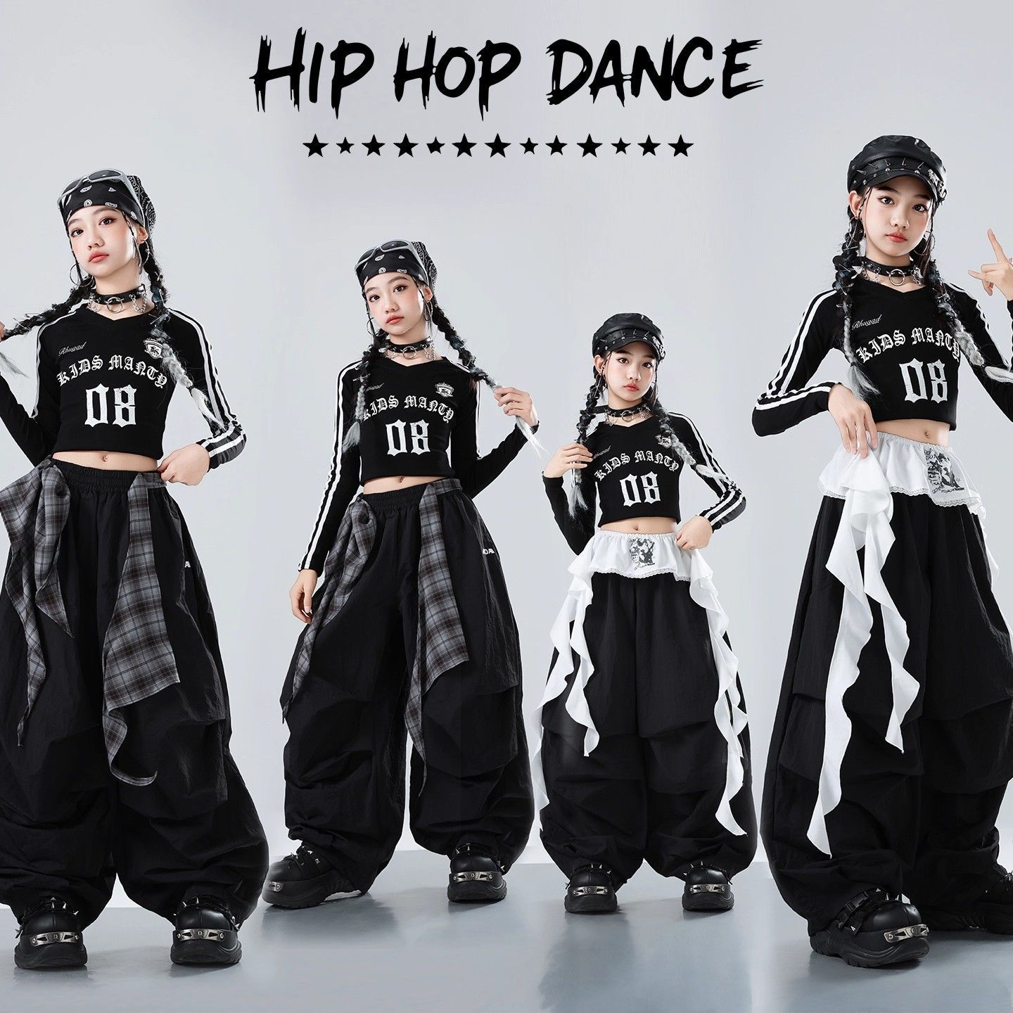 女童爵士舞演出服潮服套装hiphop嘻哈露脐走秀舞蹈潮牌表演服潮装