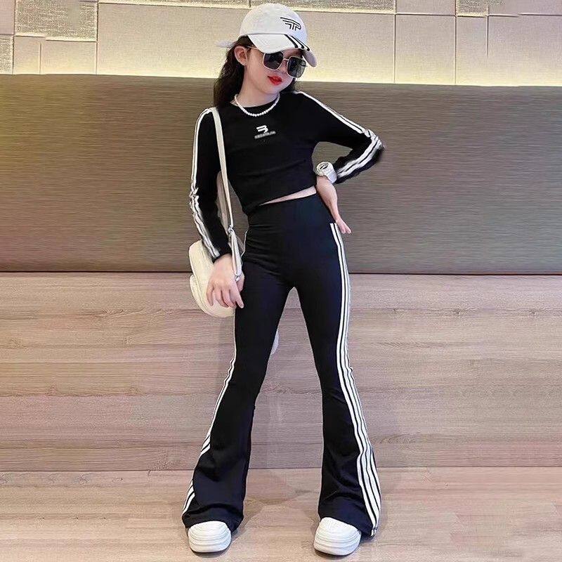 女童爵士舞喇叭裤紧身显瘦裤女孩舞蹈黑色表演少儿形体走秀瑜伽裤