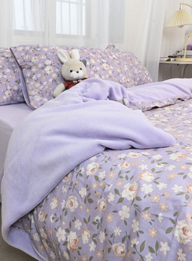 A全棉B牛奶绒加绒被套 1.5 米 单件保暖被罩简约款 150x200x230cm