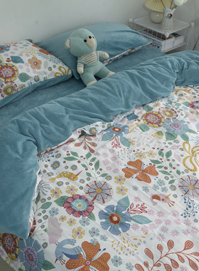 冬季小碎花A全棉B牛奶绒被套单件150x200x230cm纯棉加绒1.5米被罩