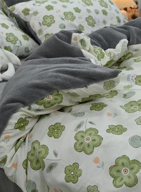 绿色加绒A全棉B牛奶绒被套单件150x200x230cm纯棉1.5米被罩单独