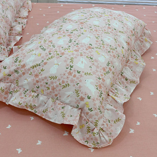 少女心公主风花边枕套枕套纯棉全棉枕头套成人一对单四季 少女加厚