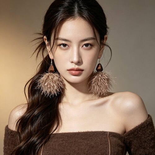 冬日序章秋冬毛绒绒咖色耳环女小众设计感高级气质耳饰耳夹