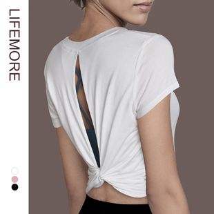 别致心机美背瑜伽上衣小众背心跑步健身衣罩衫速干短袖运动T恤女