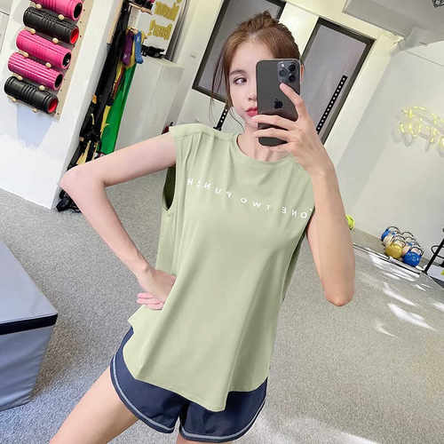 宽松薄款显瘦无袖背心瑜伽服女春夏季速干t恤健身服外穿运动上衣