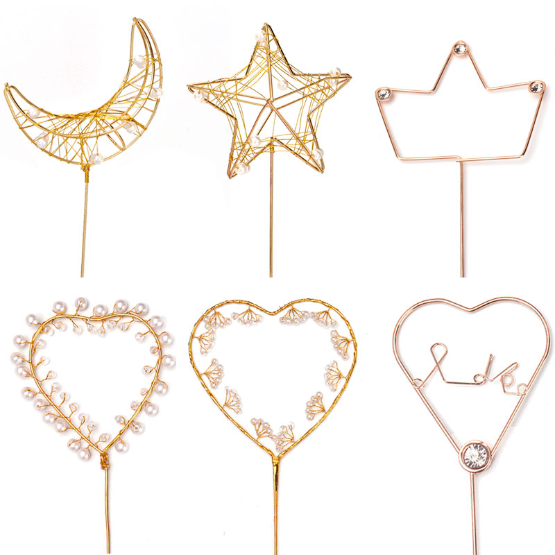 月亮星星爱心装饰蛋糕插旗铁艺 珍珠月亮美少女蛋糕派对装饰用品