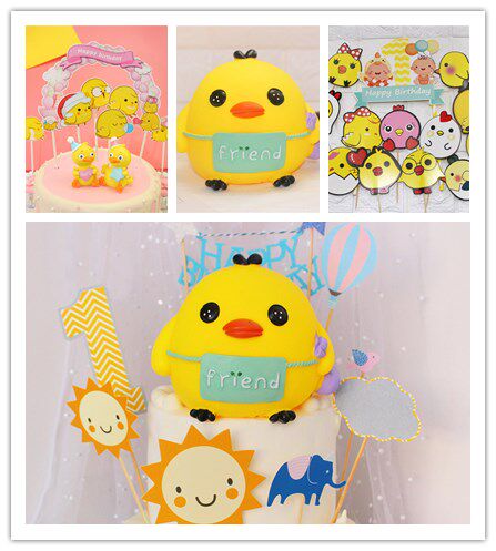 蛋糕装饰卡通小鸡装饰摆件插旗鸡宝宝周岁生日蛋糕装饰插件摆件
