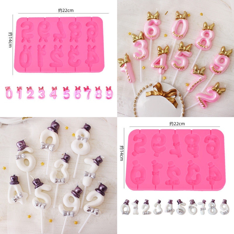 0-9数字棒棒糖硅胶模具蝴蝶结礼帽巧克力奶酪棒模具手工蜡烛模具