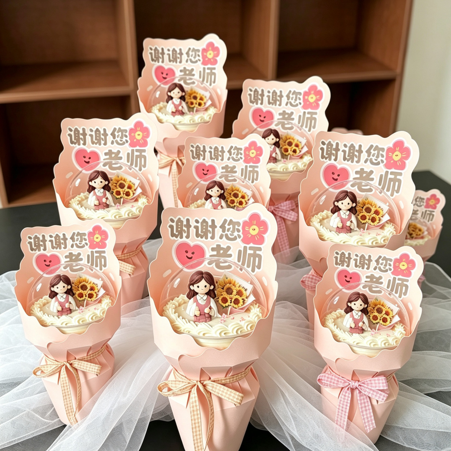 2026教师节快乐慕斯球花束蛋糕装饰满分老师祝福语节日插排插件