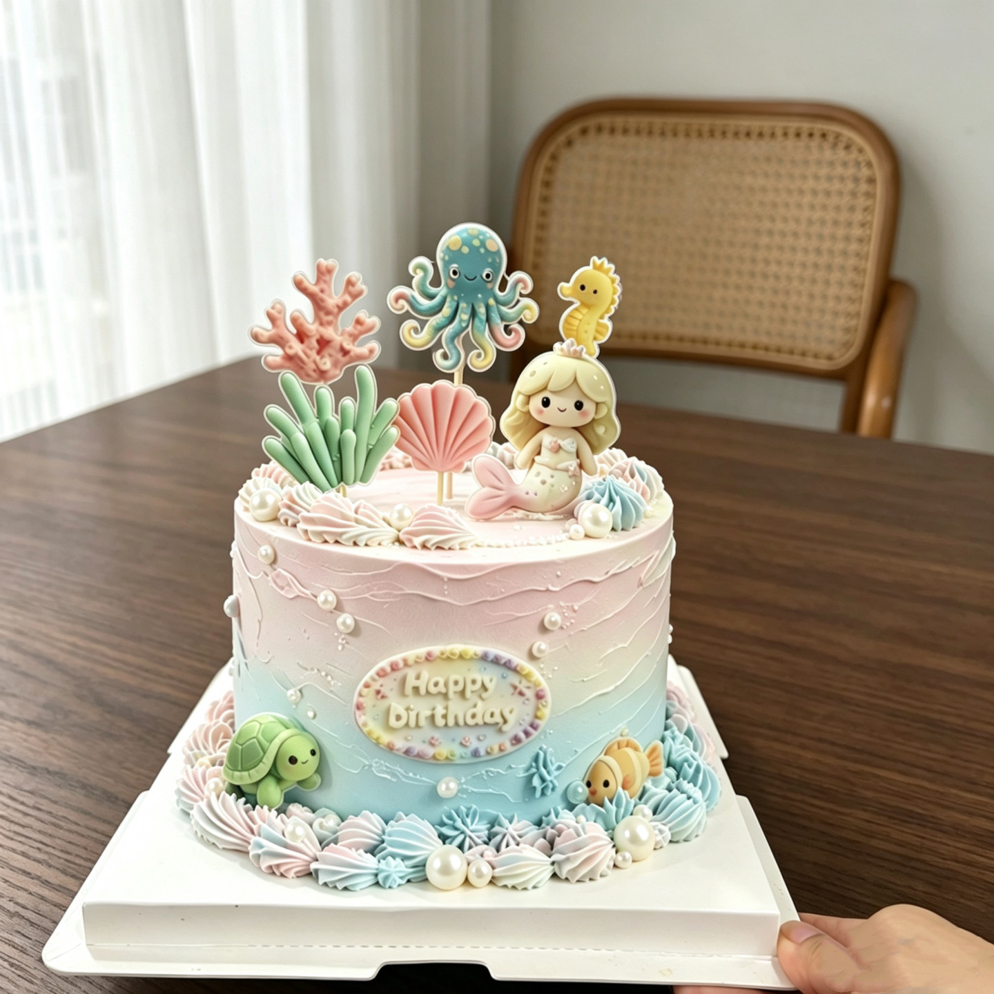 美人鱼海洋主题蛋糕装饰插件海星乌龟贝壳珊瑚女孩生日蛋糕装饰