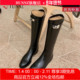 hunnz长靴女不过膝子2025秋新真皮长筒靴女英伦风皮扣高筒骑士靴