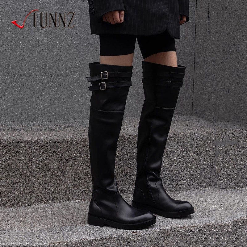 真皮法式方头平底过膝靴膝上靴宽筒宽松堆堆微胖高筒长筒靴女,女鞋,时装靴,淘宝优惠券,粉丝福利购,淘宝优惠卷