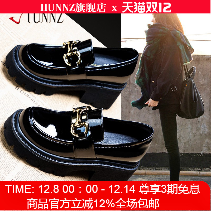 内增高小皮鞋漆皮单鞋中跟