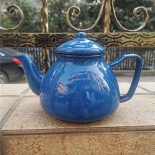 搪瓷珐琅茶壶出口土耳其咖啡壶户外烧水壶泡茶纯蓝色迷你1.0L加厚