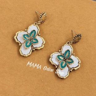 四叶草小众中古vintage耳夹 复古巴洛克做旧耳环 MAMA 法式