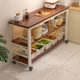 厨房置物架落地多层可移动微波炉储物窄边柜多功能切菜桌子工作台