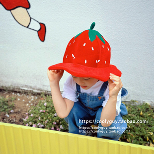 甜美可爱草莓帽子头套创意水果头饰ins搞怪儿童生日拍照摄影道具