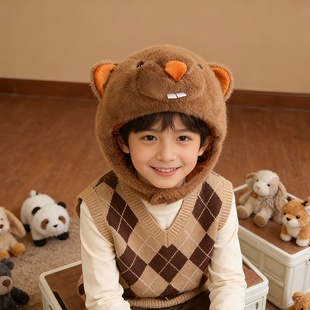 可爱卡通土拨鼠头套帽子搞怪动物造型表演头饰男女儿童拍照道具萌