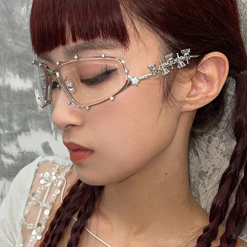 韩版GM金属透明色素颜镶钻眼镜女