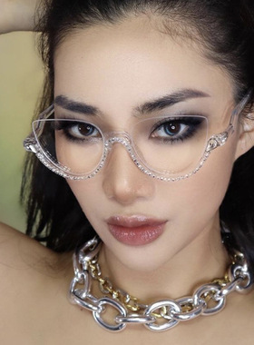 欧美时尚镶钻眼镜个性猫眼平光镜