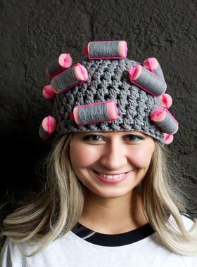 可爱搞怪扮丑包租婆假发帽子创意手工钩针毛线卷发帽拍照头套道具