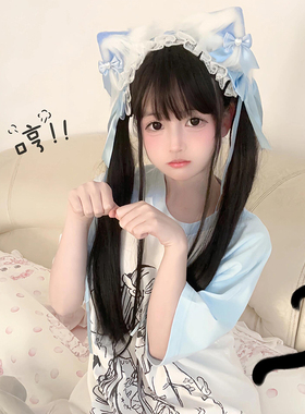 Lolita猫耳朵发夹蓝色兽耳发带KC头饰发夹万圣节cos猫娘女仆发饰