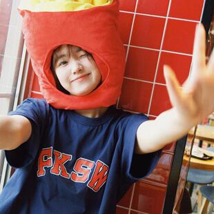 扮拍照道具 搞怪头套帽子卡通汉堡包薯条帽可爱儿童成人万圣节日装