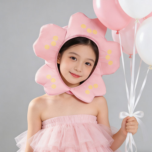 可爱儿童樱花头套帽花朵演出头饰