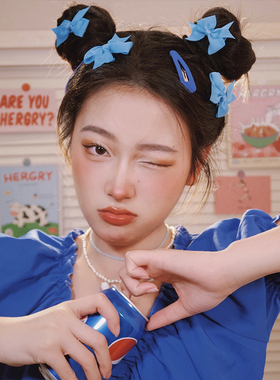 湖蓝色系蝴蝶结发夹日系可爱软妹温柔甜美刘海夹气质侧边夹子发饰