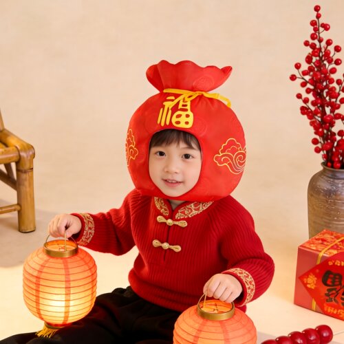 卡通新年红色福袋头套帽子道具潮