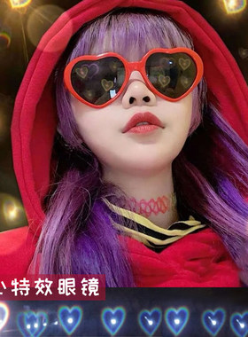 太阳镜女心形爱心眼镜灯光变桃心