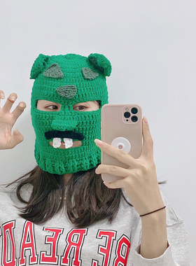 搞怪搞笑直播道具服饰绿色帽子圣诞节舞台表演沙雕拍照毛线针织帽