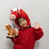 2026马年马上有钱红色发财福马头套帽子搞怪卡通儿童拍照摄影道具