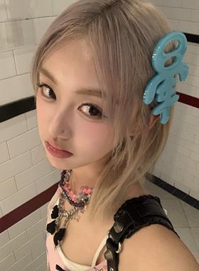 搞怪可爱Y2K蓝色亚克力大号晕晕发夹边夹趣味个性文字发饰头饰女