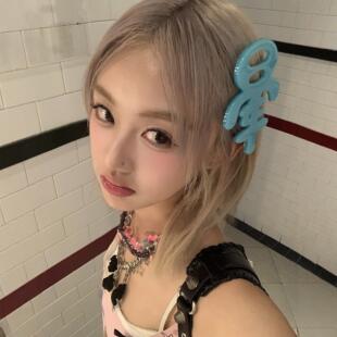 搞怪可爱Y2K蓝色亚克力大号晕晕发夹边夹趣味个性文字发饰头饰女