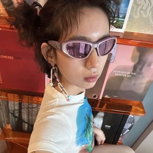 欧美辣妹千禧Y2K紫粉色gm墨镜韩版 ins复古高级感太阳镜街拍眼镜潮